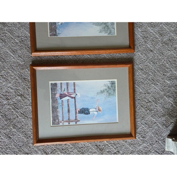 Set of 2 Vintage Framed Amish Children Prints – Country Life Scenes - Picture 3 of 4